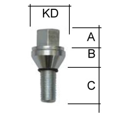 Radschraube zweiteilig mit Versatz M12 x 1,25 x 28mm Kegelbund 60° SW19