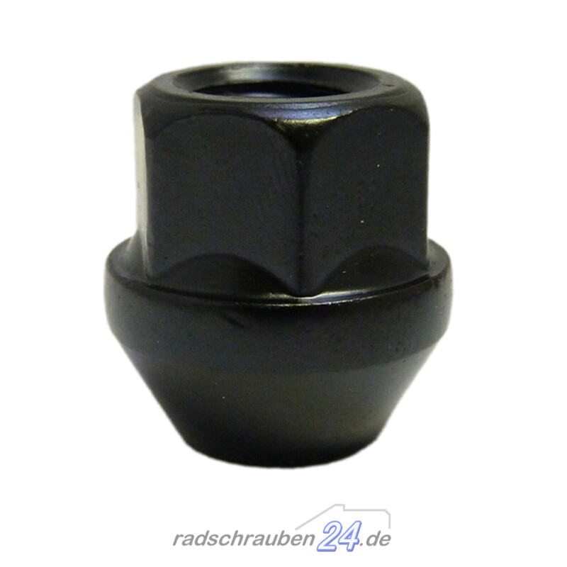 Radmutter M12 x 1,5 x 25mm Kegelbund 60° offen SW19 schwarz - radschr