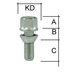 Radschraube zweiteilig M12 x 1,25 Kegelbund 60° SW17 verzinkt Typ V7W 26 mm