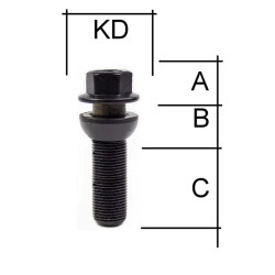 Radschraube M14 x 1,25 x 28mm Kugelbund R14 zweiteilig SW17 schwarz