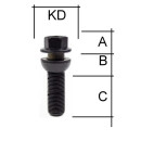 Radschraube M14 x 1,25 x 28mm Kugelbund R14 zweiteilig...