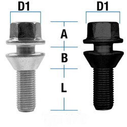Radschraube M14 x 1,25 x 26-52mm Kegelbund 60° zweiteilig SW17 verzinkt u. schwarz