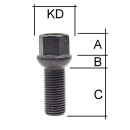 Radschraube M14 x 1,5 x 27mm Kugelbund R14 SW17 schwarz