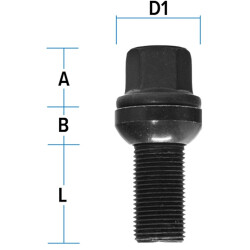 Radschraube M14 x 1,5 x 33mm Kugelbund R13 zweiteilig SW17 schwarz