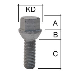Radschraube M12 x 1,25 Kegelbund 60° SW17 Typ A1G 30 mm