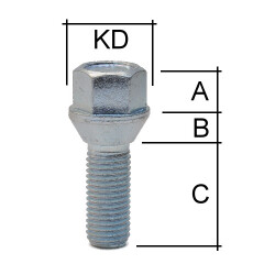Radschraube M12 x 1,5 Kegelbund 60° SW17 Typ A1V 21 mm