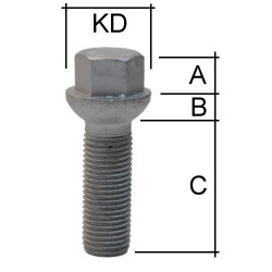 Radschraube M12 x 1,5 Kugelbund R12 SW17 Typ D7G 62 mm