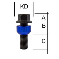 Radschraube M14 x 1,5 Kugelbund R14 zweiteilig SW19 Typ V2PW (Porsche Design) 53 mm
