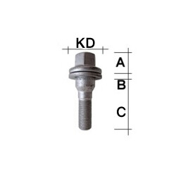 Radschraube M12 x 1,25 Flachbund zweiteilig SW17 Typ V3G (Peugeot) 50 mm