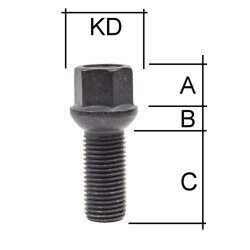 Radschraube M14 x 1,5 Kugelbund R14 SW17 Typ F1W schwarz 50 mm