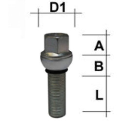 Radschraube M14 x 1,25 Kugelbund R12 zweiteilig SW17 Typ V9V 47 mm