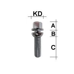 Radschraube M14 x 1,25 Kugelbund R14 zweiteilig SW17 Typ V5V 33 mm